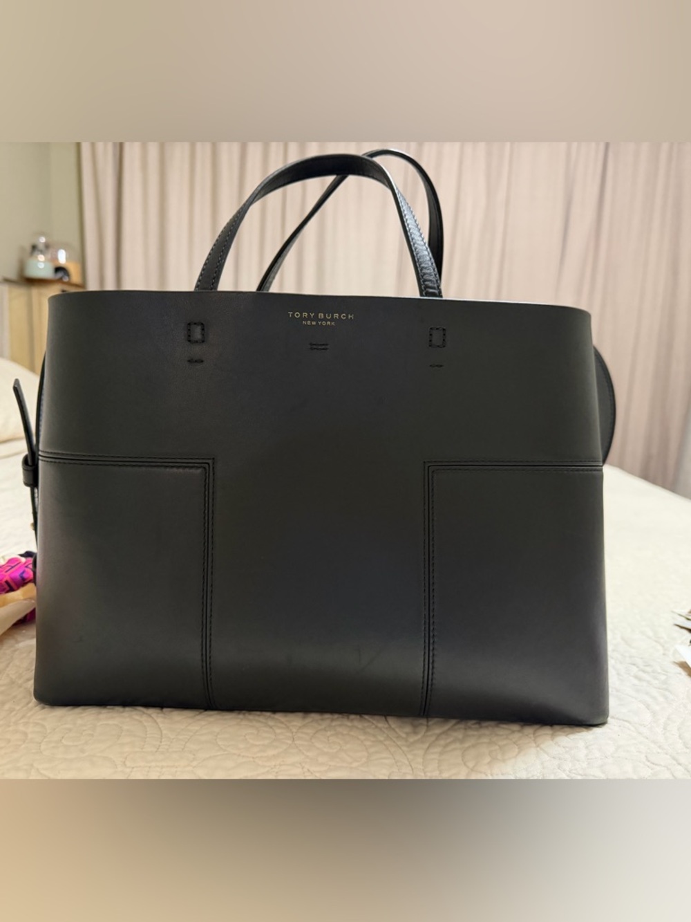 Tory Burch Black Leather Tote Bag
